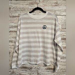 Old Navy Gray and White Striped Long Sleeve Shirt